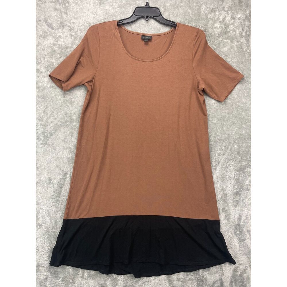 J Jill Women's Wearever Dress Brown Black Large Short Sleeve Stretch Shift‎